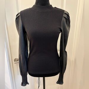 NWT Anthropologie Dolan Elegant Black faux leather Puff Sleeve Top - XS